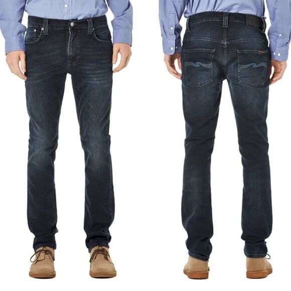 Nudie Jeans Thin Finn Organic Blue Strike Men’s Tag Size 36 HEMMED - Picture 1 of 13